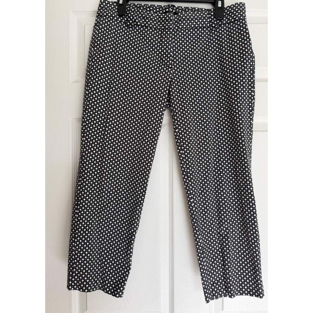J. Crew Cafe Capri Pants Womens 10 Black White Diamond Dot Mid Rise Crop